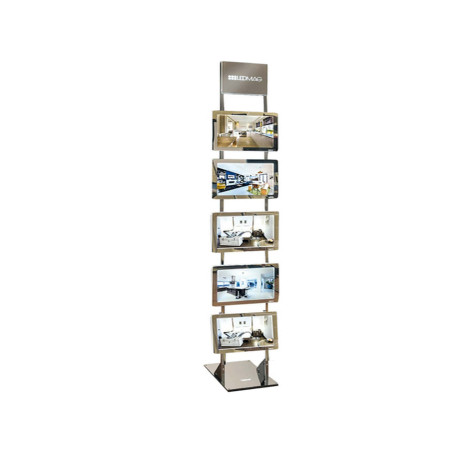 Espositore da pavimento Freestanding LEDMAG - 5 cornici magnetiche A4 retroilluminate a LED - altezza 200 cm - Tecnostyl