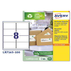 Etichette adesive - in carta riciclata - angoli arrotondati - permanenti - 99,1 x 67,7 mm - 8 et/fg - 100 fogli - bianco - Aver