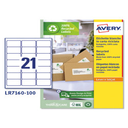 Etichette adesive - in carta riciclata - permanenti - 63,5 x 38,1 mm - 21 et/fg - 100 fogli - bianco - Avery