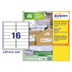 Etichette adesive - in carta riciclata - permanenti - 99,1 x 33,9 mm - 16 et/fg - 100 fogli - bianco - Avery