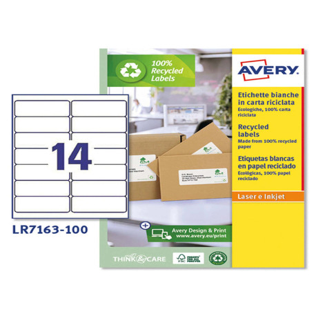 Etichette adesive - in carta riciclata - permanenti - 99,1 x 38,1 mm - 14 et/fg - 100 fogli - bianco - Avery