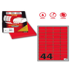 Etichette adesive A/406 - in carta - permanenti - 47,5 x 25,5 mm - 44 et/fg - 100 fogli - rosso fluo - angoli tondi - Markin