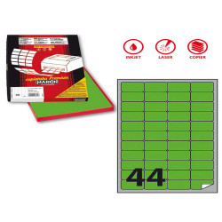 Etichette adesive A/406 - in carta - permanenti - 47,5 x 25,5 mm - 44 et/fg - 100 fogli - verde fluo - angoli tondi - Markin