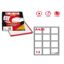 Etichette adesive A/420 - in carta - permanenti - 63,5x72 mm - 12 et/fg - 100 fogli - bianco - angoli tondi - Markin