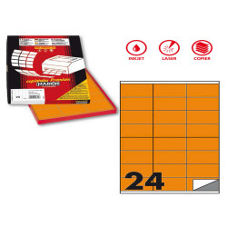 Etichette adesive C/500 - in carta - permanenti - 70 x 36 mm - 24 et/fg - 100 fogli - arancio fluo - Markin
