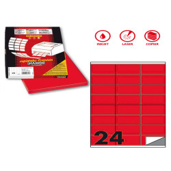 Etichette adesive C/500 - in carta - permanenti - 70 x 36 mm - 24 et/fg - 100 fogli - rosso fluo - Markin