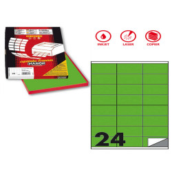 Etichette adesive C/500 - in carta - permanenti - 70 x 36 mm - 24 et/fg - 100 fogli - verde fluo - Markin