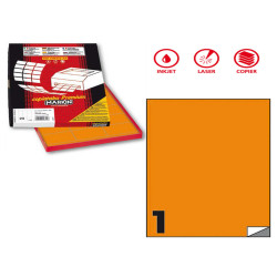 Etichette adesive C/503 - in carta - permanenti - 210 x 297 mm - 1 et/fg - 100 fogli - arancio fluo - Markin