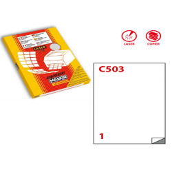 Etichette adesive C/503 - in poliestere - permanenti - 210 x 297 mm - 1 et/fg - 50 fogli - bianco opaco - x laser - Markin