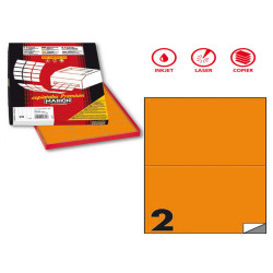 Etichette adesive C/509 - in carta - permanenti - 210 x 148,5 mm - 2 et/fg - 100 fogli - arancio fluo - Markin