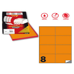 Etichette adesive C/512 - in carta - permanenti - 105 x 74,25 mm - 8 et/fg - 100 fogli - arancio fluo - Markin