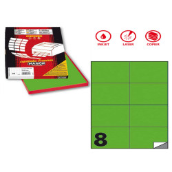 Etichette adesive C/512 - in carta - permanenti - 105 x 74,25 mm - 8 et/fg - 100 fogli - verde fluo - Markin