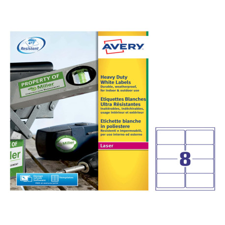 Etichette adesive L4715 - in poliestere - laser - permanenti - 99,1 x 67,7 mm - 8 et/fg - 20 fogli - bianco - Avery