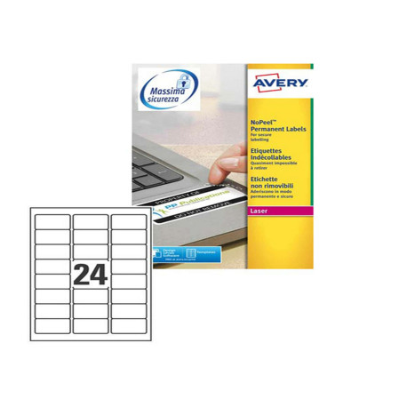 Etichette adesive L6146 - in poliestere - laser - permanenti - 63,5 x 33,9 mm - 24 et/fg - 20 fogli - bianco - Avery