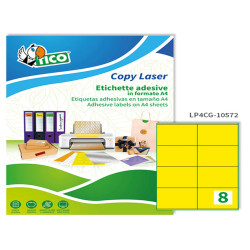 Etichette adesive LP4C - in carta - permanenti - 105 x 72 mm - 8 et/fg - 70 fogli giallo opaco - Tico