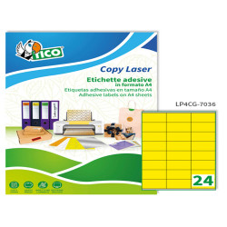 Etichette adesive LP4C - in carta - permanenti - 70 x 36 mm - 24 et/fg - 70 fogli - giallo opaco - Tico