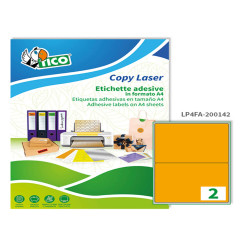Etichette adesive LP4F - in carta - angoli arrotondati - permanenti - 200 x 142 mm - 2 et/fg - 70 fogli - arancio fluo - Tico