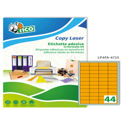 Etichette adesive LP4F - in carta - angoli arrotondati - permanenti - 47,5 x 25,5 mm - 44 et/fg - 70 fogli - arancio fluo - Tic