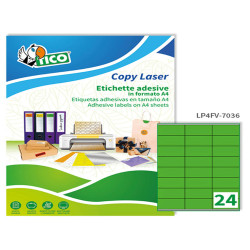 Etichette adesive LP4F - in carta - con margini - permanenti - 70 x 36 mm - 24 et/fg - 70 fogli - verde fluo - Tico
