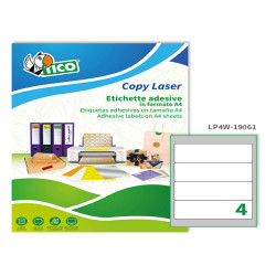 Etichette adesive LP4W - in carta - angoli arrotondati - permanenti - 190 x 61 mm - 4 et/fg - 100 fogli - bianco - Tico