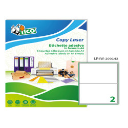 Etichette adesive LP4W - in carta - angoli arrotondati - permanenti - 200 x 142 mm - 2 et/fg - 100 fogli - bianco - Tico