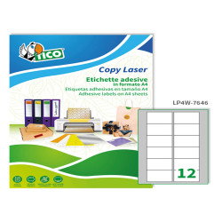Etichette adesive LP4W - in carta - angoli arrotondati - permanenti - 76,2 x 46,4 mm - 12 et/fg - 100 fogli - bianco - Tico