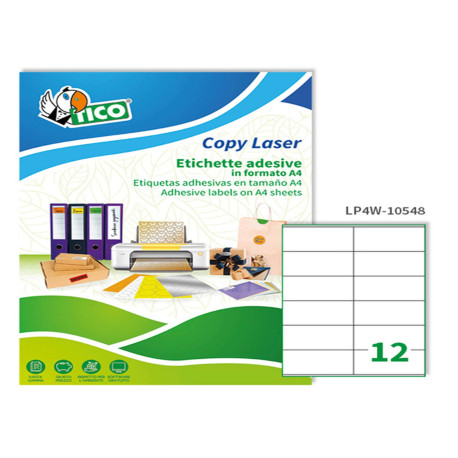 Etichette adesive LP4W - in carta - con margini - permanenti - 105 x 48 mm - 12 et/fg - 100 fogli - bianco - Tico