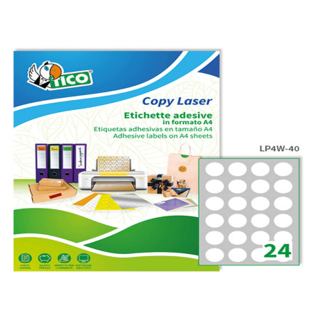 Etichette adesive LP4W - in carta - con margini - permanenti - diametro 40 mm - 24 et/fg - 100 fogli - bianco - Tico