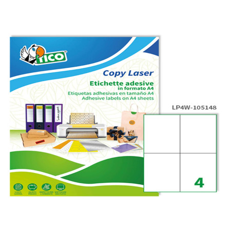 Etichette adesive LP4W - in carta - permanenti - 105 x 148 mm - 4 et/fg - 100 fogli - bianco - Tico