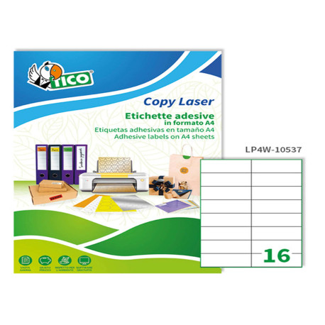 Etichette adesive LP4W - in carta - permanenti - 105 x 37 mm - 16 et/fg - 100 fogli - bianco - Tico