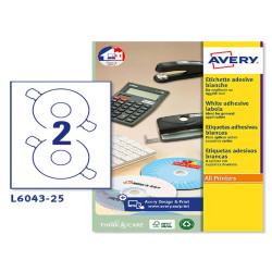 Etichette adesive tonde L6043 - in carta - laser - permanenti - diametro CD 117 mm - foro 41 mm - 2 et/fg - 25 fogli - bianco -