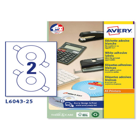 Etichette adesive tonde L6043 - in carta - laser - permanenti - diametro CD 117 mm - foro 41 mm - 2 et/fg - 25 fogli - bianco -