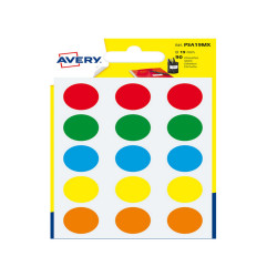 Etichette adesive tonde PSA - in carta - permanenti - diametro 19 mm - 15 et/fg - 6 fogli - colori assortiti - Avery