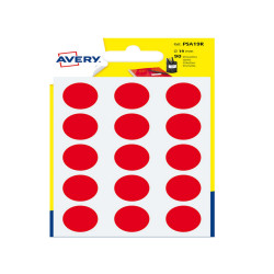 Etichette adesive tonde PSA - in carta - permanenti - diametro 19 mm - 15 et/fg - 6 fogli - rosso - Avery
