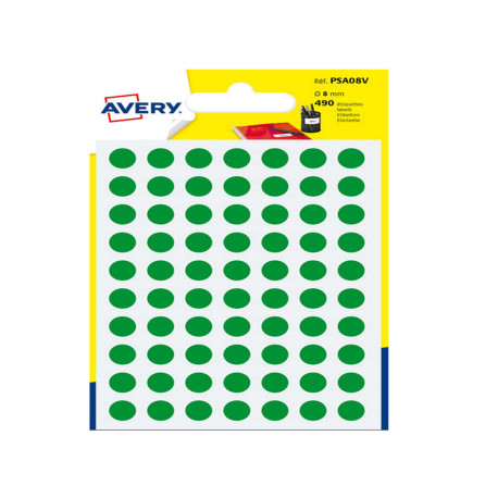 Etichette adesive tonde PSA - in carta - permanenti - diametro 8 mm - 70 et/fg - 7 fogli - verde - Avery