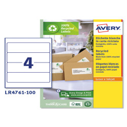 Etichette per raccoglitori - in carta riciclata - permanenti - 61 x 192 mm - 4 et/fg - 100 fogli - bianco - Avery
