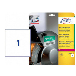 Etichette protezione e sicurezza - in PE - laser - permanenti - 210 x 297 mm - 1 et/fg - 10 fogli -  bianco - Avery