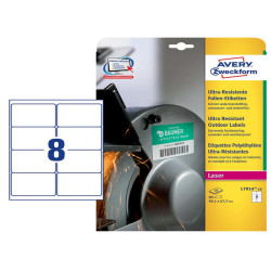 Etichette protezione e sicurezza - in PE - laser - permanenti - 99,1 x 67,7 mm - 8 et/fg - 10 fogli -  bianco - Avery
