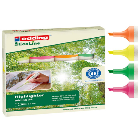 Evidenziatore 24 EcoLine - punta scalpello - da 2 a 5 mm - colori assortiti - Edding - astuccio 4 pezzi