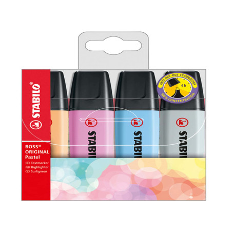 Evidenziatore Stabilo Boss Pastel - colori assortiti - tratto 2 - 5 mm - Stabilo - astuccio 4 pezzi