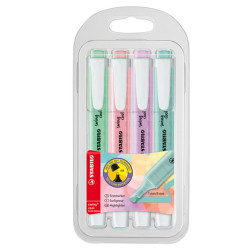 Evidenziatore Swing Cool Pastel - punta a scalpello - tratto 1 - 4 mm - colori assortiti classic - Stabilo - astuccio 4 pezzi