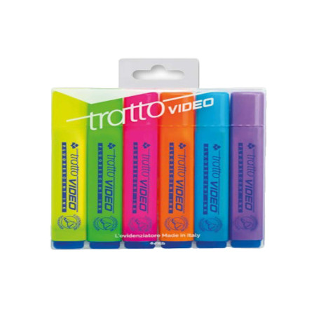 Evidenziatore Tratto Video - punta a scalpello - tratto da 1,0-5,0mm - astuccio 6 colori - Tratto