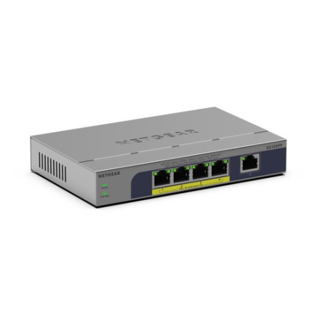 NETGEAR GS105PP, Non gestito, Gigabit Ethernet (10/100/1000), Full duplex, Supporto Power over Ethernet (PoE), Montaggio da des