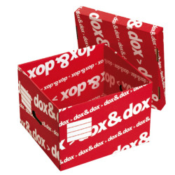 Scatola Dox&Dox - con coperchio - 39,5 x 28 x 35,5 cm - bianco e rosso - Esselte Dox
