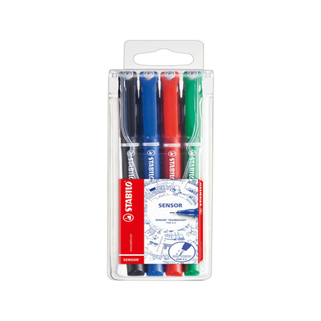 Fineliner Stabilo Sensor - tratto 0,3mm - 4 colori assortiti - Stabilo - conf. 4 pezzi