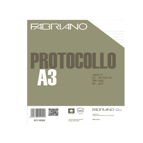 Foglio protocollo - A4 - 1 rigo - 60 gr - Fabriano - conf. 200 pezzi