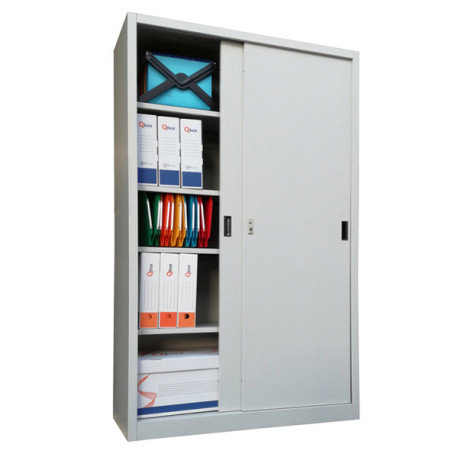 Armadio alto in metallo ad ante scorrevoli - 1 vano e 4 ripiani regolabili - 120x45x200 cm - grigio