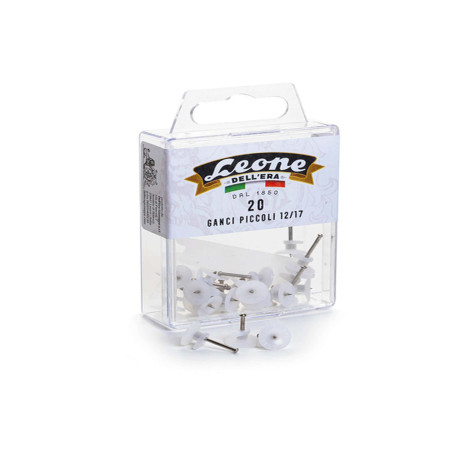 Ganci per quadri –  con spilli assortiti - 1,7 cm - trasparente - Leone – conf. 20 pezzi