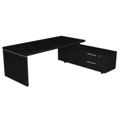 Scrivania Manager Prestige - con mobile servizio reversibile - 210 x 90 x 74 cm - nero venato