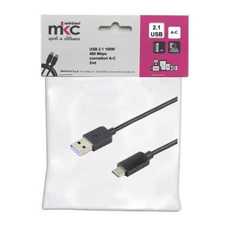 Cavo USB - 2.0 A/C - 100W - 480Mbps - 2 mt - MKC Melchioni